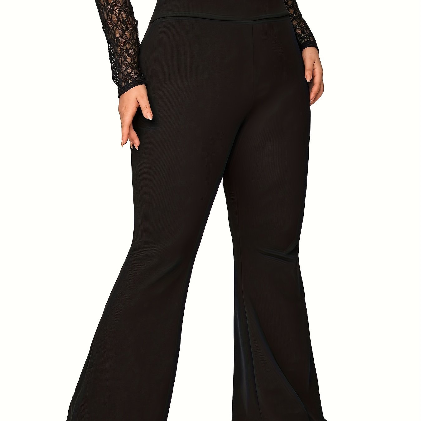 Plus Size Flared Leg Pants High Waist Solid Color Women’s Clothing