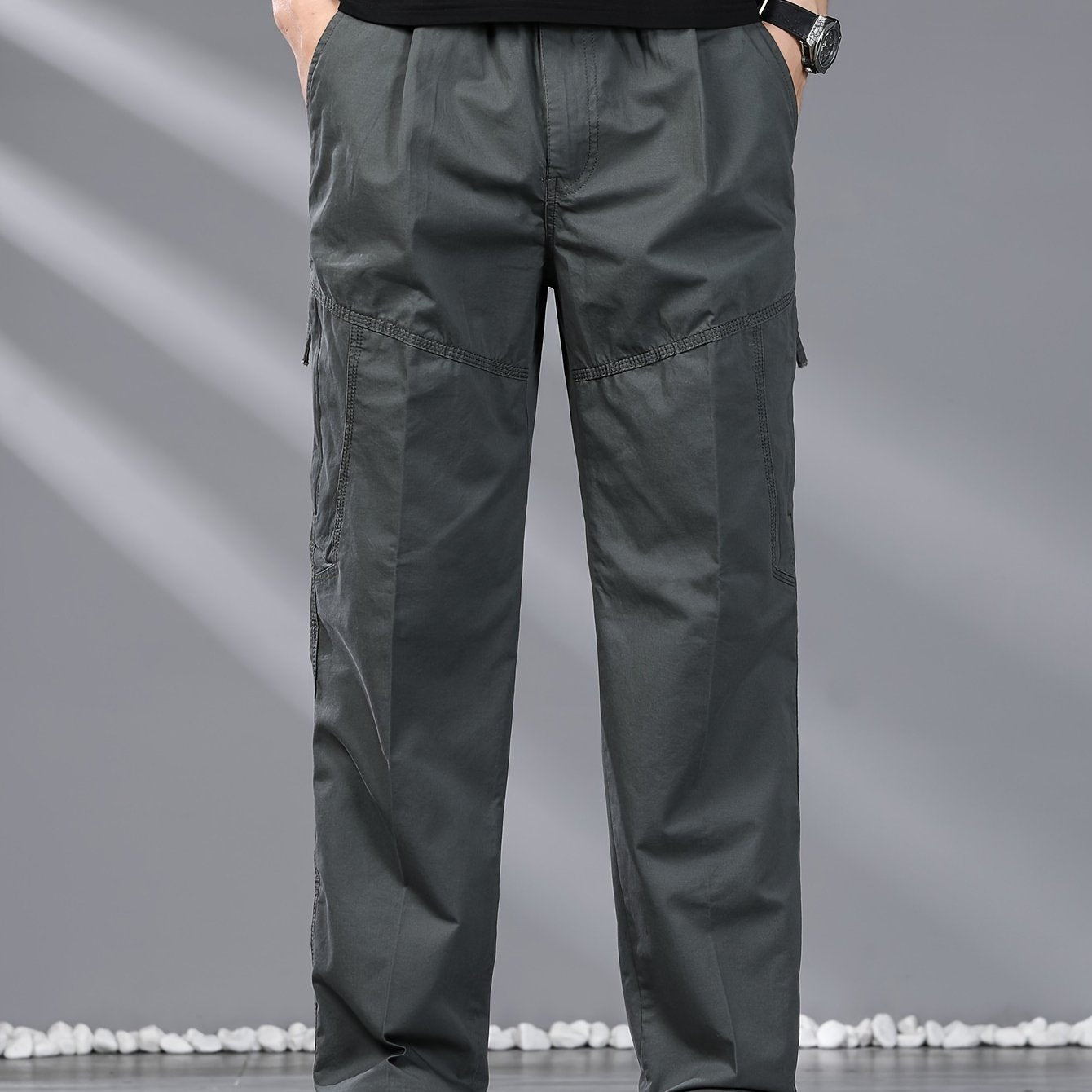 Мужские хлопковые шорты-карго свободного кроя однотонные с шнурком для повседневной носки на улице