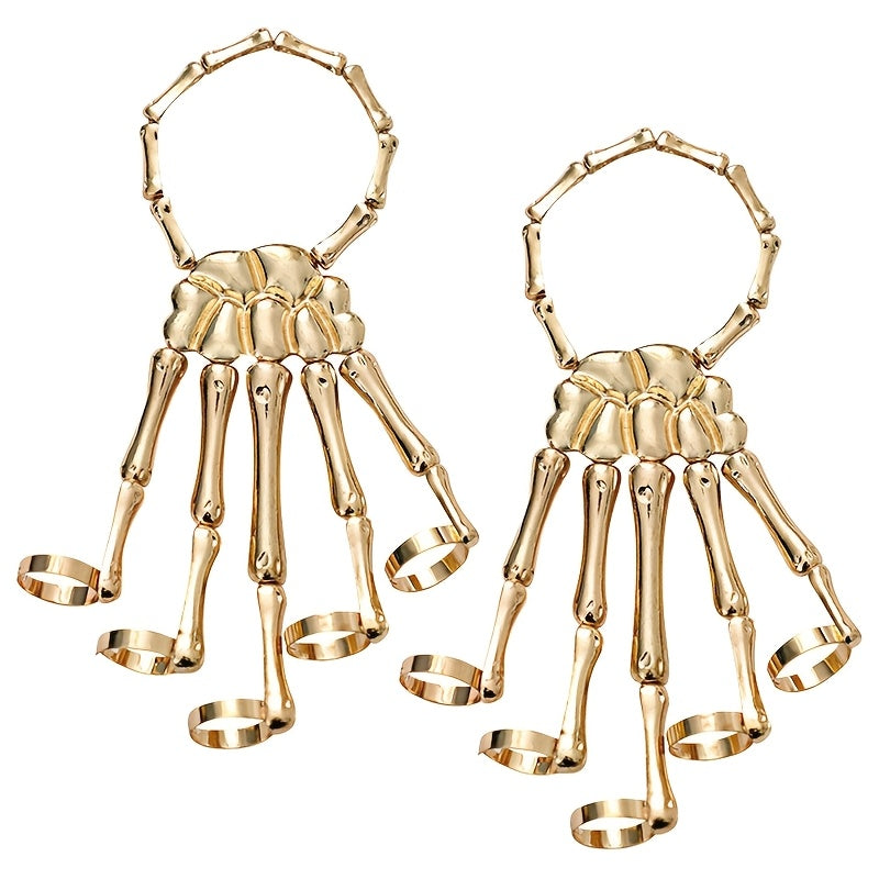 Bir dona zamonaviy punk qafas suyakli qo'l barmoqi moslashuvchan besh barmoqli cho'ziladigan uzuk bilaguzuk, zanjir bilan, gotik va punk uslublarini ifodalaydi.