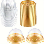 Set of 50 Mini Cupcake Holders 7.62cm Clear and Gold BPA-Free PET Plastic Round Dome Party Favor Boxes