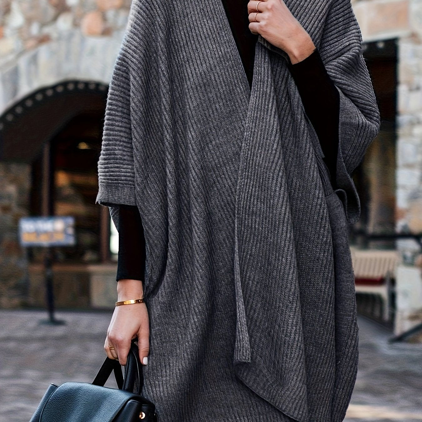 Plus Size Women's Long Sleeve Cardigan Open Front Sweater Black