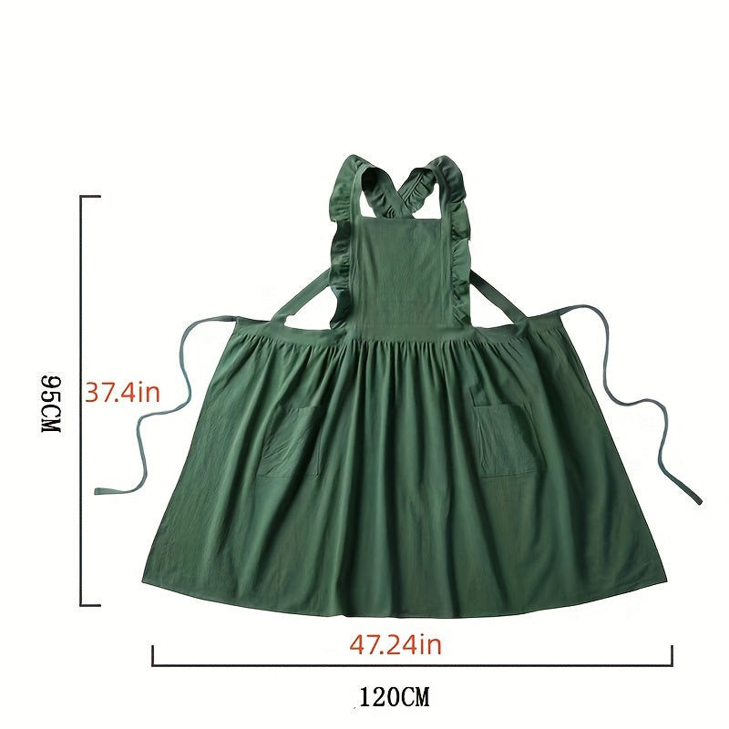 Women's Woven Fabric Apron with Pockets Solid Color 180gsm