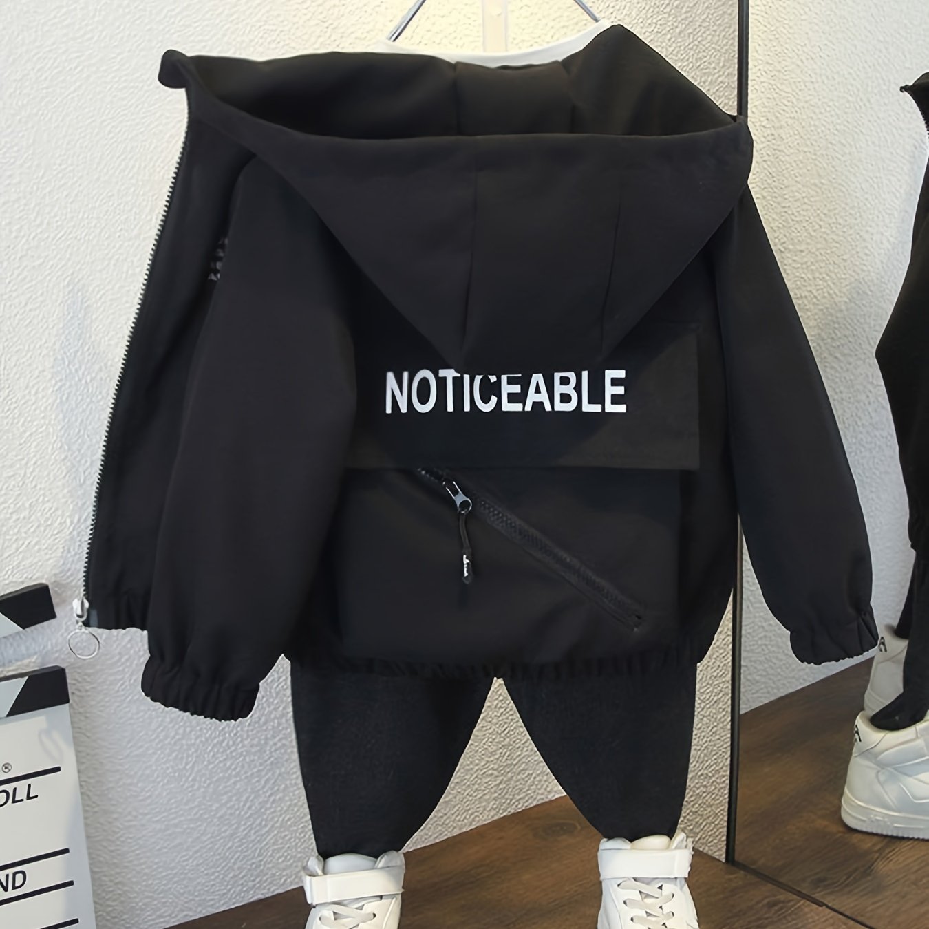 Kids Boys Hooded Jacket with Zipper Loose Fit Spring Autumn Letter Print