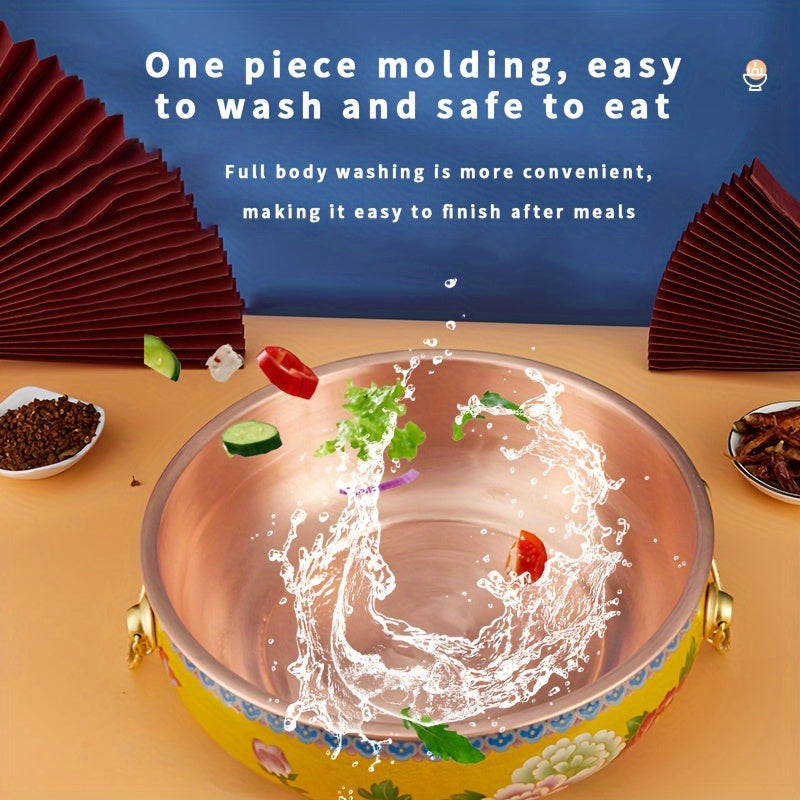 Electric Magnetic Stove Hot Pot 30cm Pure Copper Enamel Blue Red Flower Suitable for 2-3 People