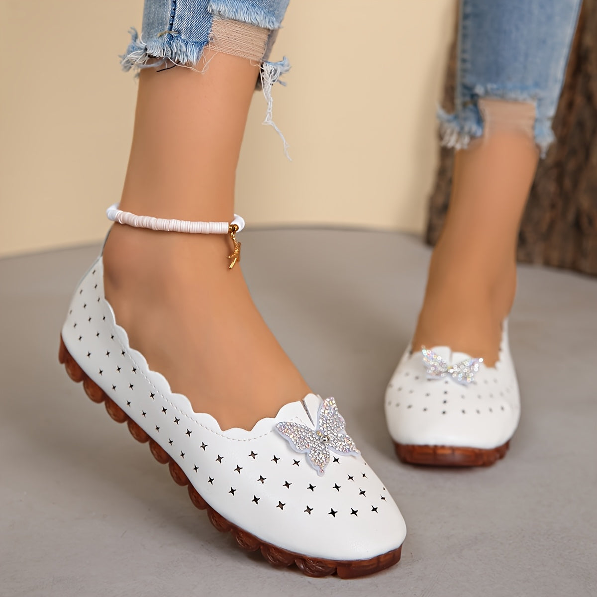 Women's Flats Spring Summer Sparkling Butterfly Non-Slip Rubber Sole