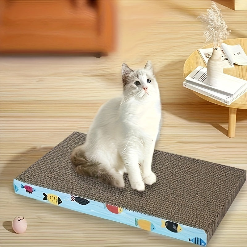 Large Corrugated Cardboard Cat Scratcher Lounge with Fish Pattern and Cozy Nest