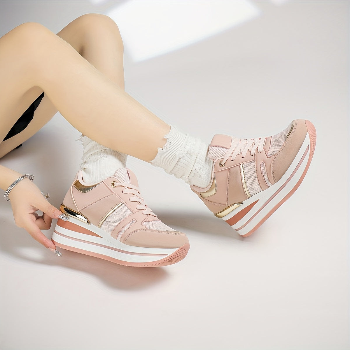 Women's Wedge Platform Sneakers, Running Shoes, Spring Autumn Casual