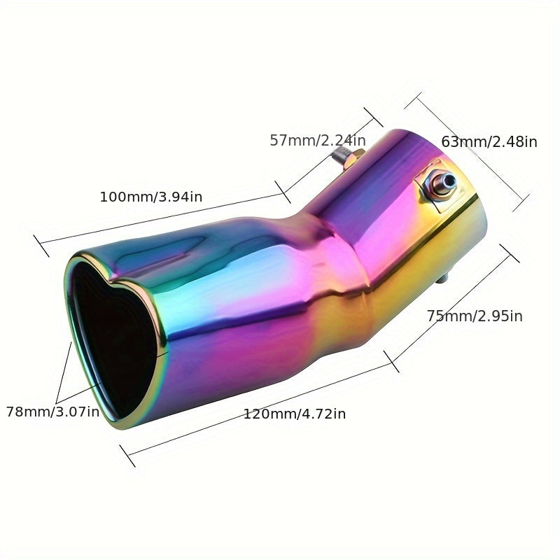 Unisex Stainless Steel Heart Shape Car Exhaust Tips 2.5 Inch Silver Color