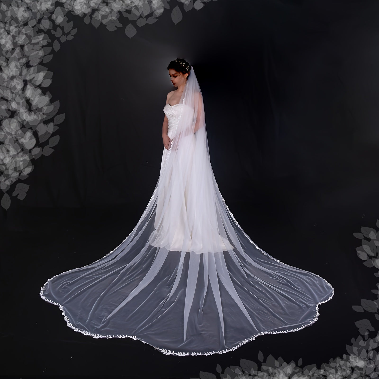 Elegant Bridal Wedding Veil with Lace Edge Polyester Full Length for Special Occasions