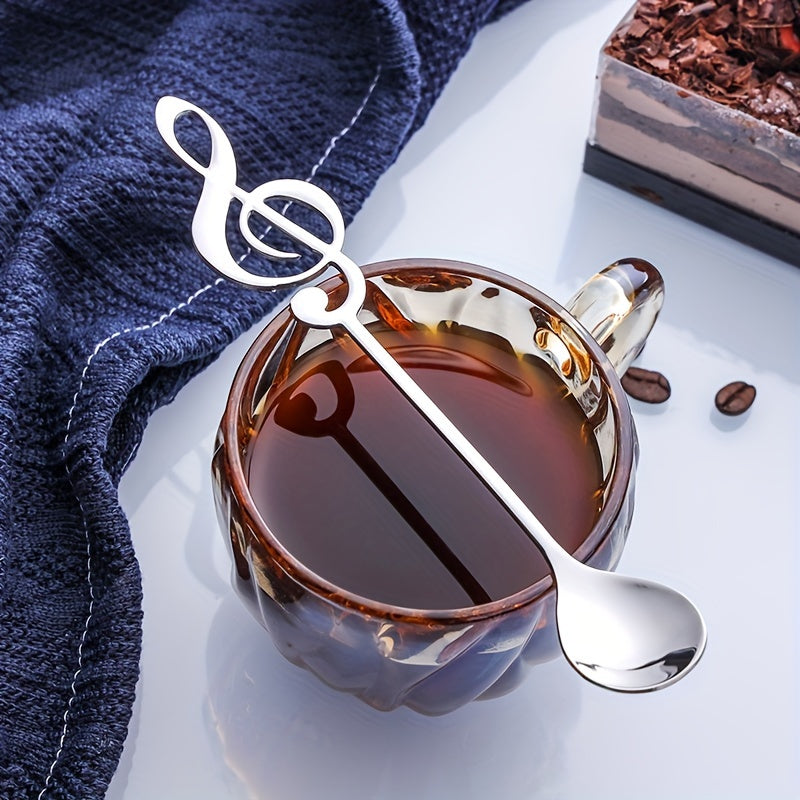 Десертная ложка из нержавеющей стали в форме нот, созданная для удобства - прочная, безопасная и простая в мытье, идеально подходит для размешивания кофе и многого другого - отлично подходит для использования дома, на работе, в кафе и ресторанах