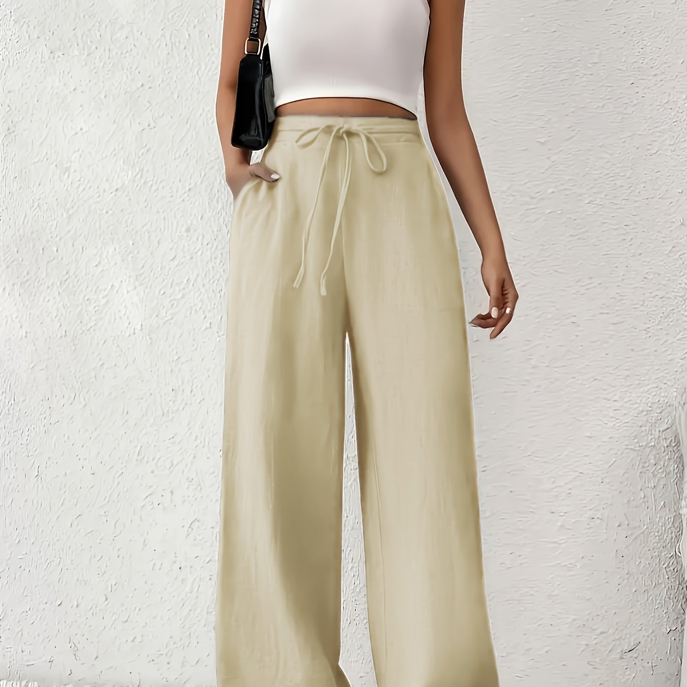 Plus Size Women Wide-Leg Pants Cotton Casual Solid Color Spring Summer Fall