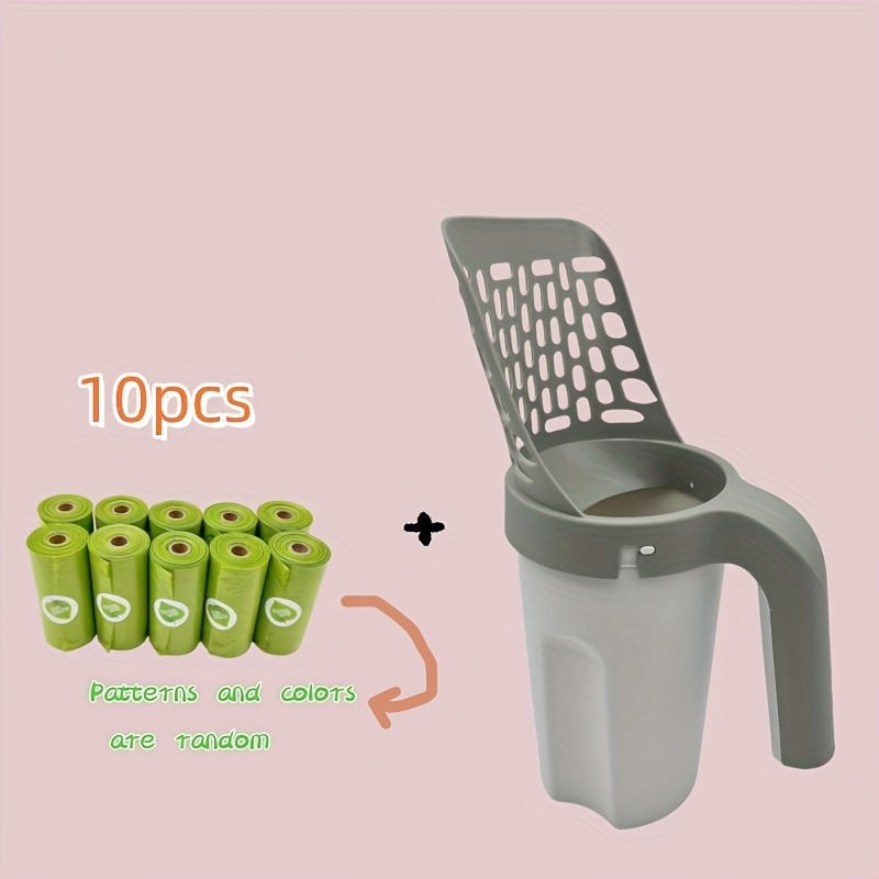 10-Piece Cat Litter Scoop Set with Waste Bag Dispenser Durable PP Material