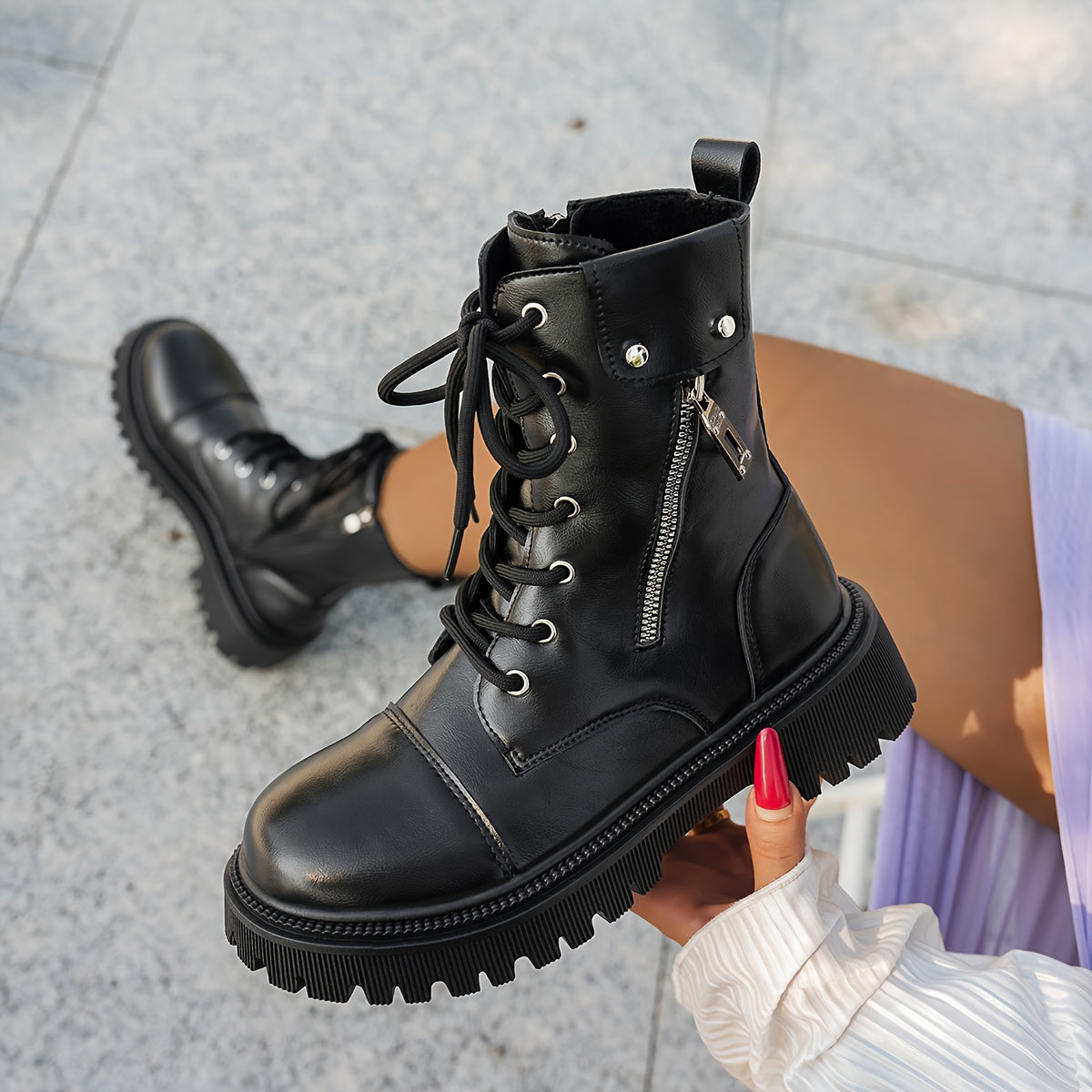 Women's Black Mid-Calf Dress Boots With Slip-Resistant Sole