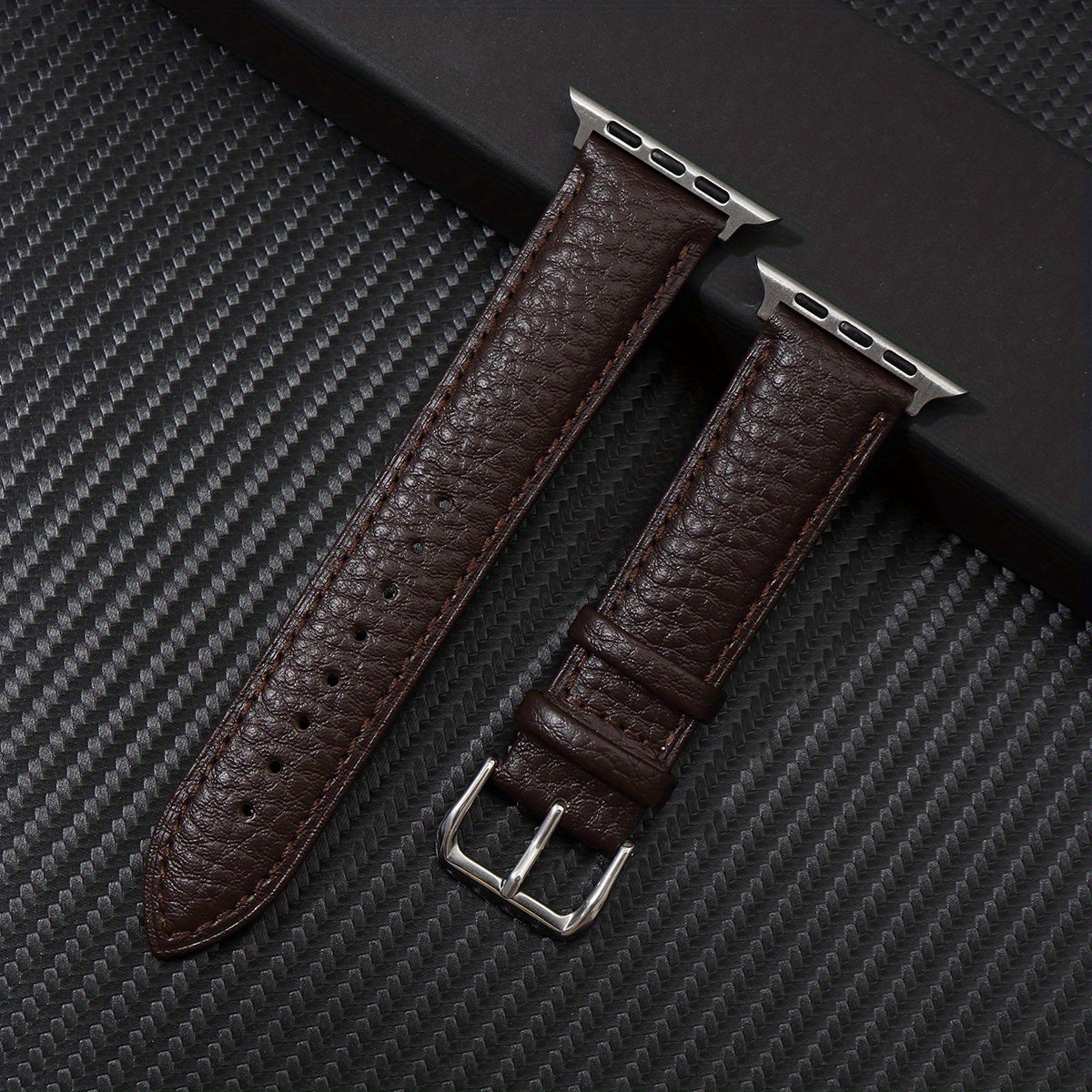 Navy Blue Synthetic Leather Watch Band for Apple Watch with Stainless Steel Clasp Compatible with Series 3-9