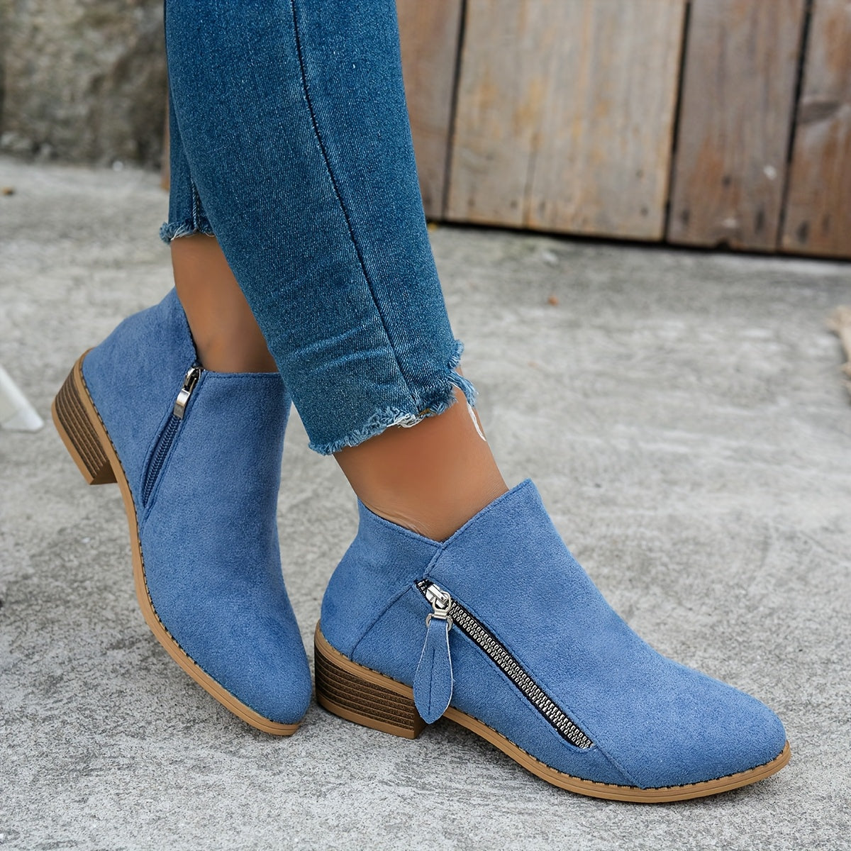 Women's Faux Leather Chelsea Ankle Boots with Chunky Heel and Side Zipper