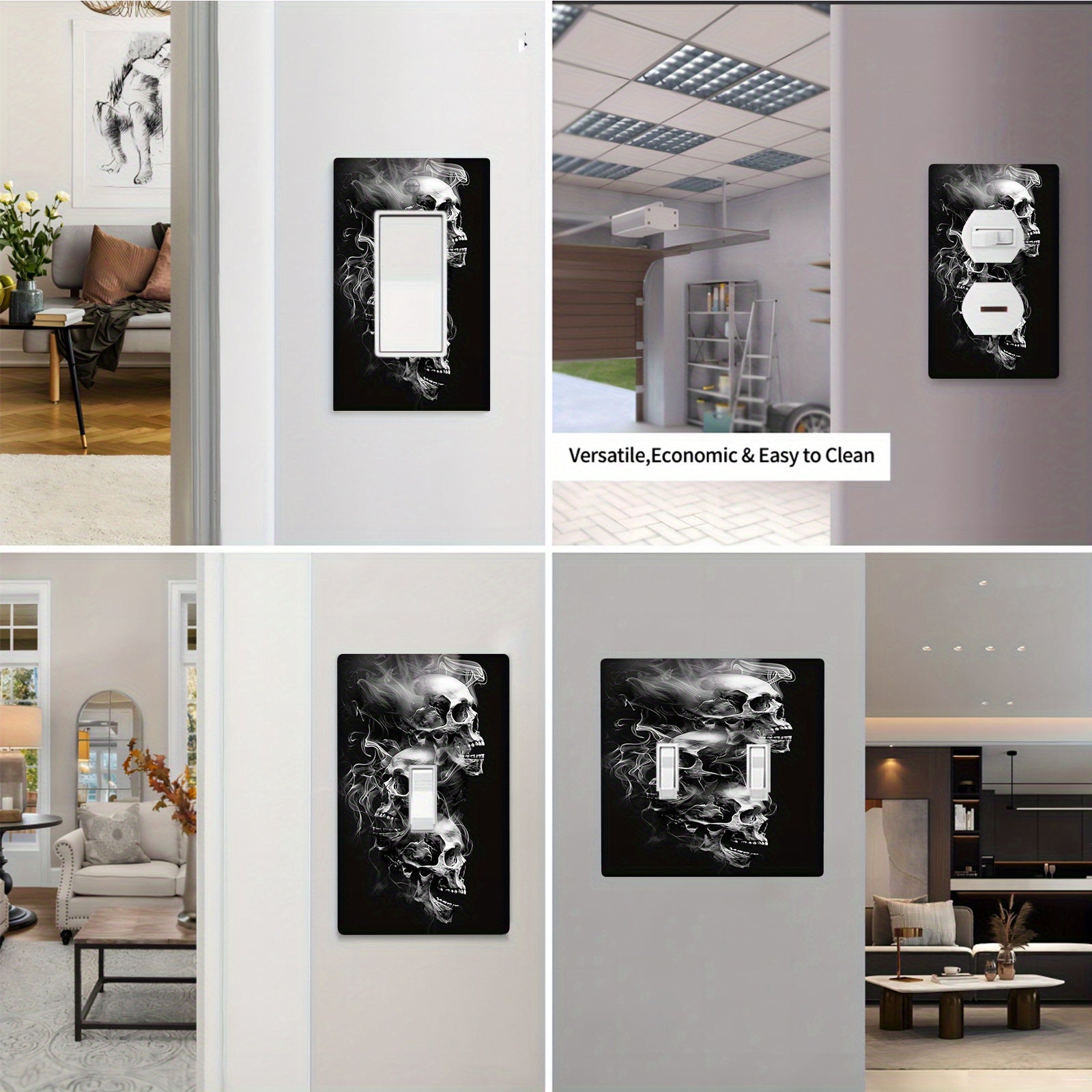 Cubierta de interruptor de pared con calavera gótica negra, sin necesidad de electricidad, fácil de limpiar, decoración para baño y sala de estar