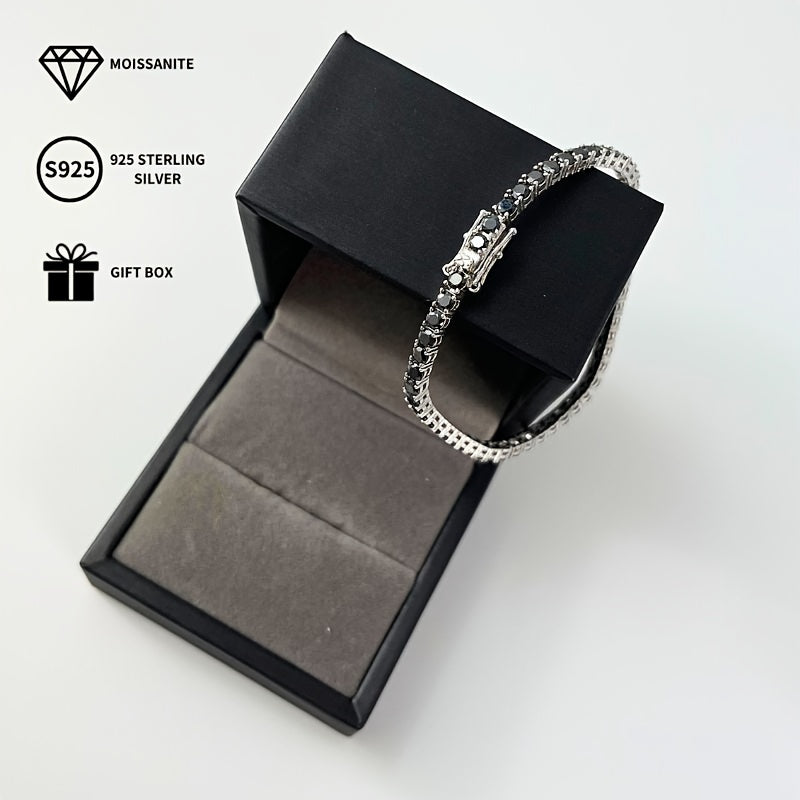 Sterling Silver Black Moissanite Tennis Bracelet 0.1ct Single Stone Gift Box