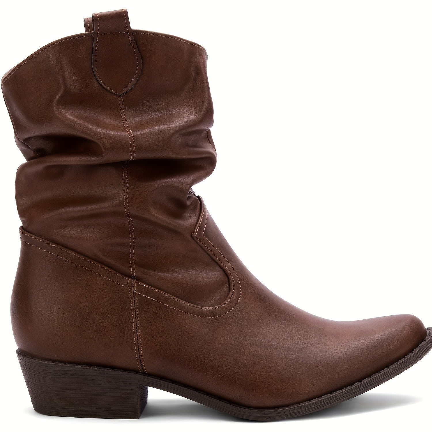 Women's Leather Western Cowboy Boots Pointed Toe Low Heel Side Zipper