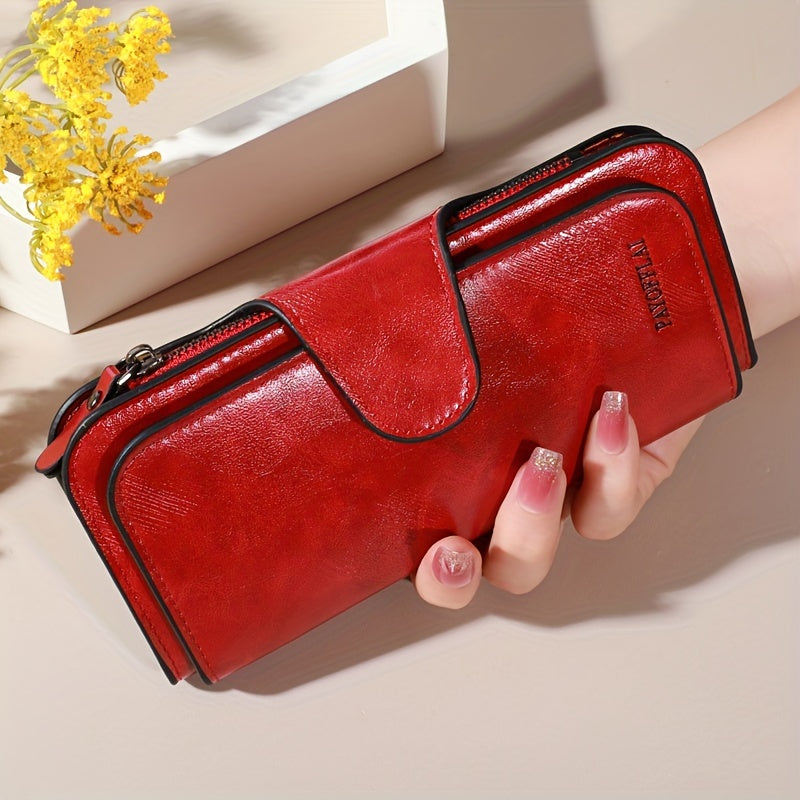 Billetera vintage para hombre con compartimentos con cremallera, tarjetero y monedero en rojo, negro o teal