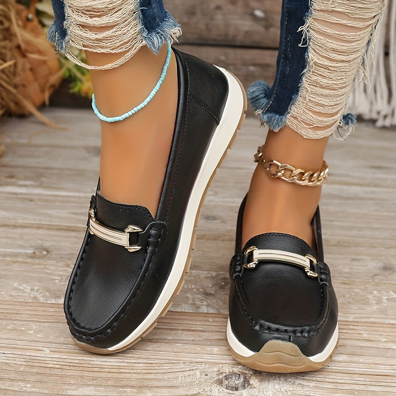 Women's Slip-On Loafers Non-Slip Casual Shoes Round Toe Flats in Navy Black Beige Pink