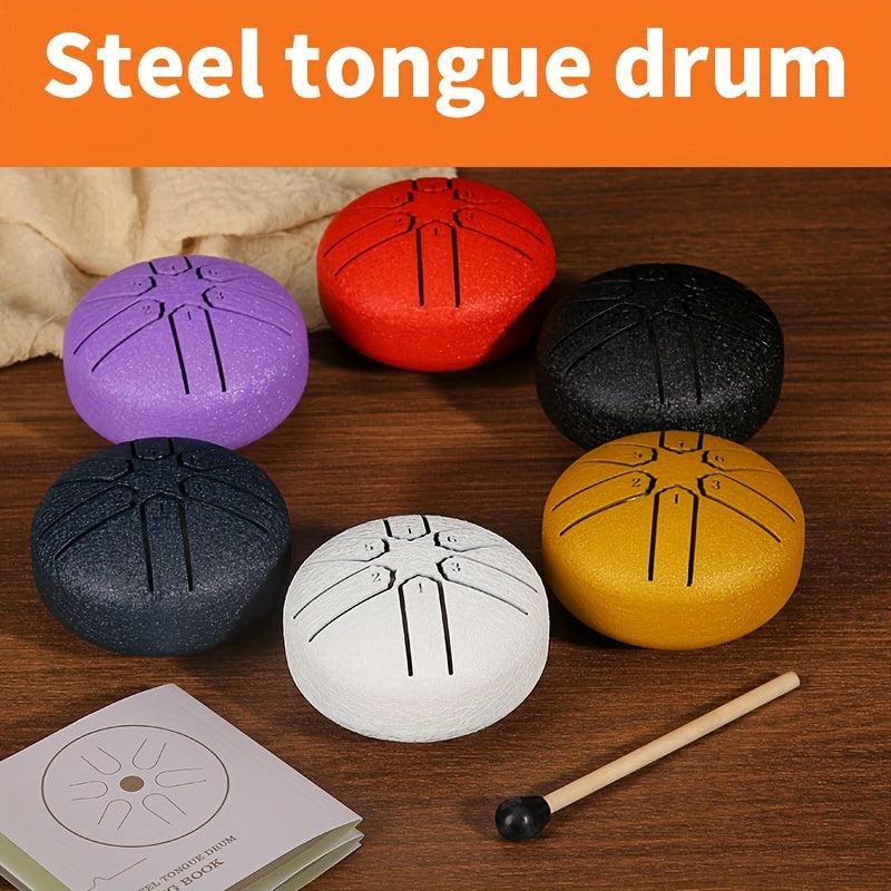 Tambor de lengua de acero portátil de 3 pulgadas y 6 tonos para aliviar el estrés, meditación y notas musicales