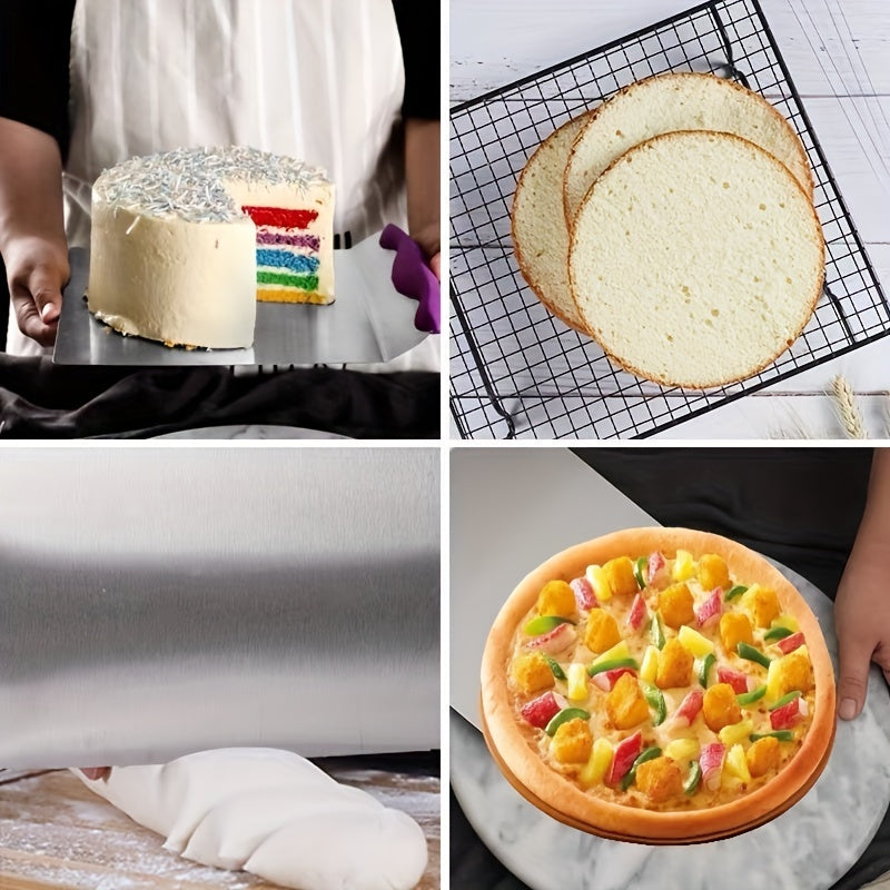 Stainless Steel Cake Transfer Board with Silicone Spatula for Baking and Decorating