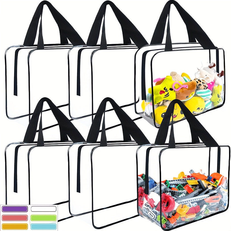 Clear PVC Storage Bags with Zipper 6 Pack Large Waterproof Reusable Organizer for Toys Crafts and Books