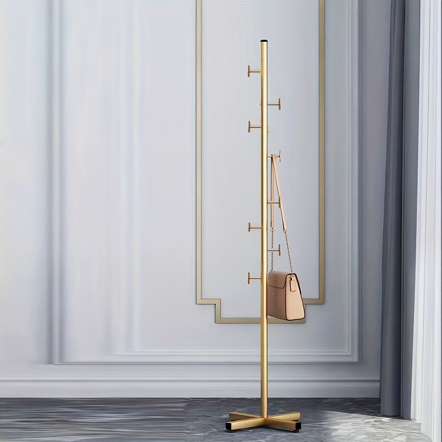 Black Iron Freestanding Coat Rack with Cross Chassis and Adjustable Pole