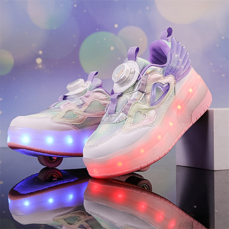 Girls Light-Up Roller Skates Breathable Durable Stylish with Rotating Buckle Closure