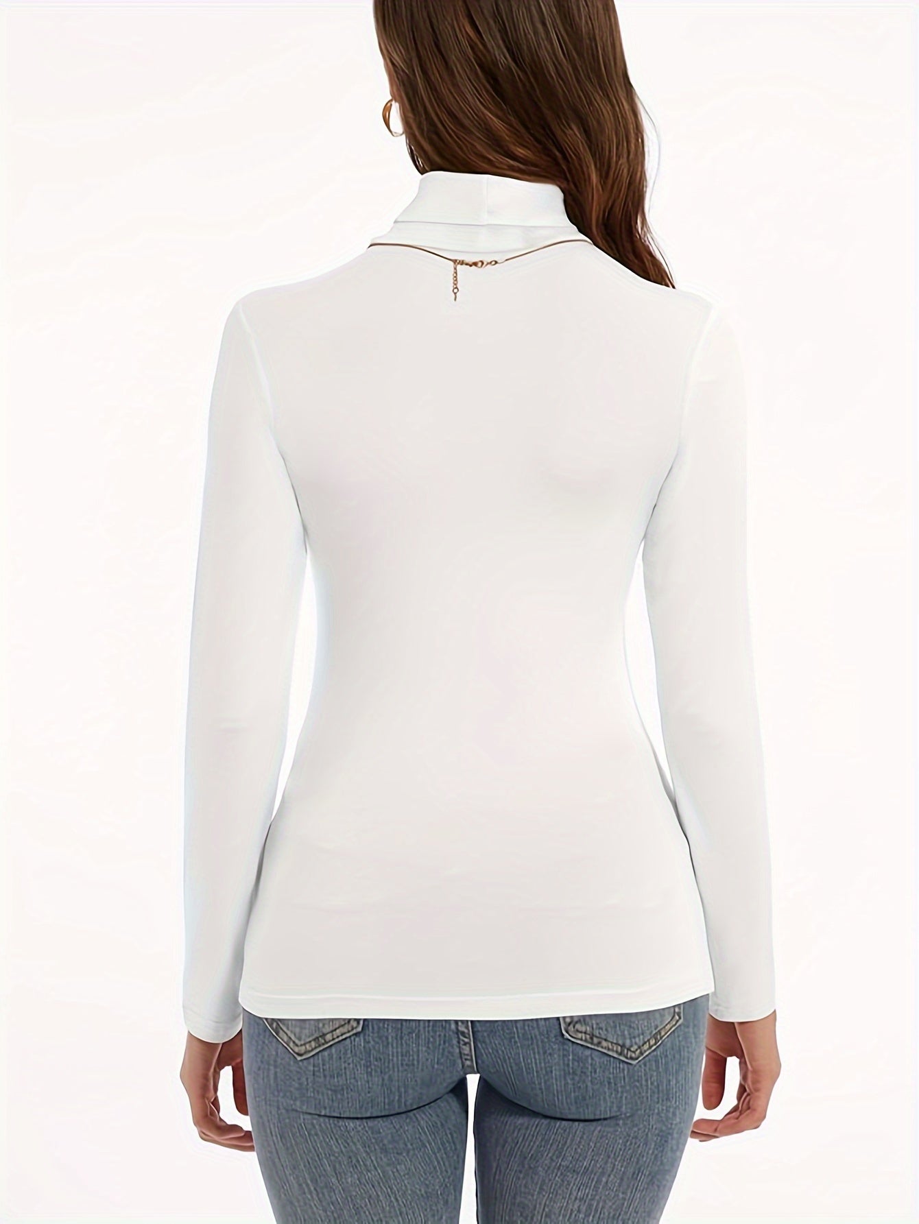 Women Polyester Knit Turtleneck Long Sleeve Warm Autumn Winter Top