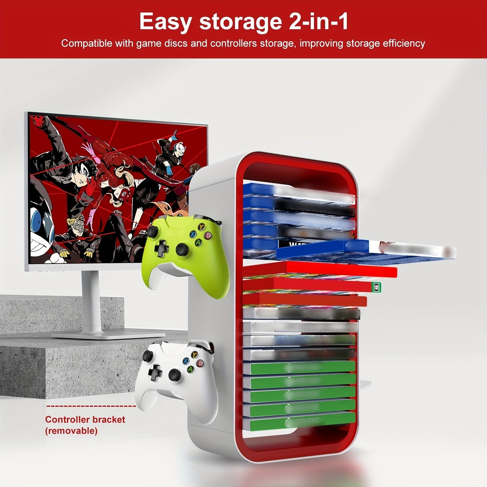 Game Storage Stand for PS5 PS4 Switch Xbox Holds 18 Discs 4 Controllers