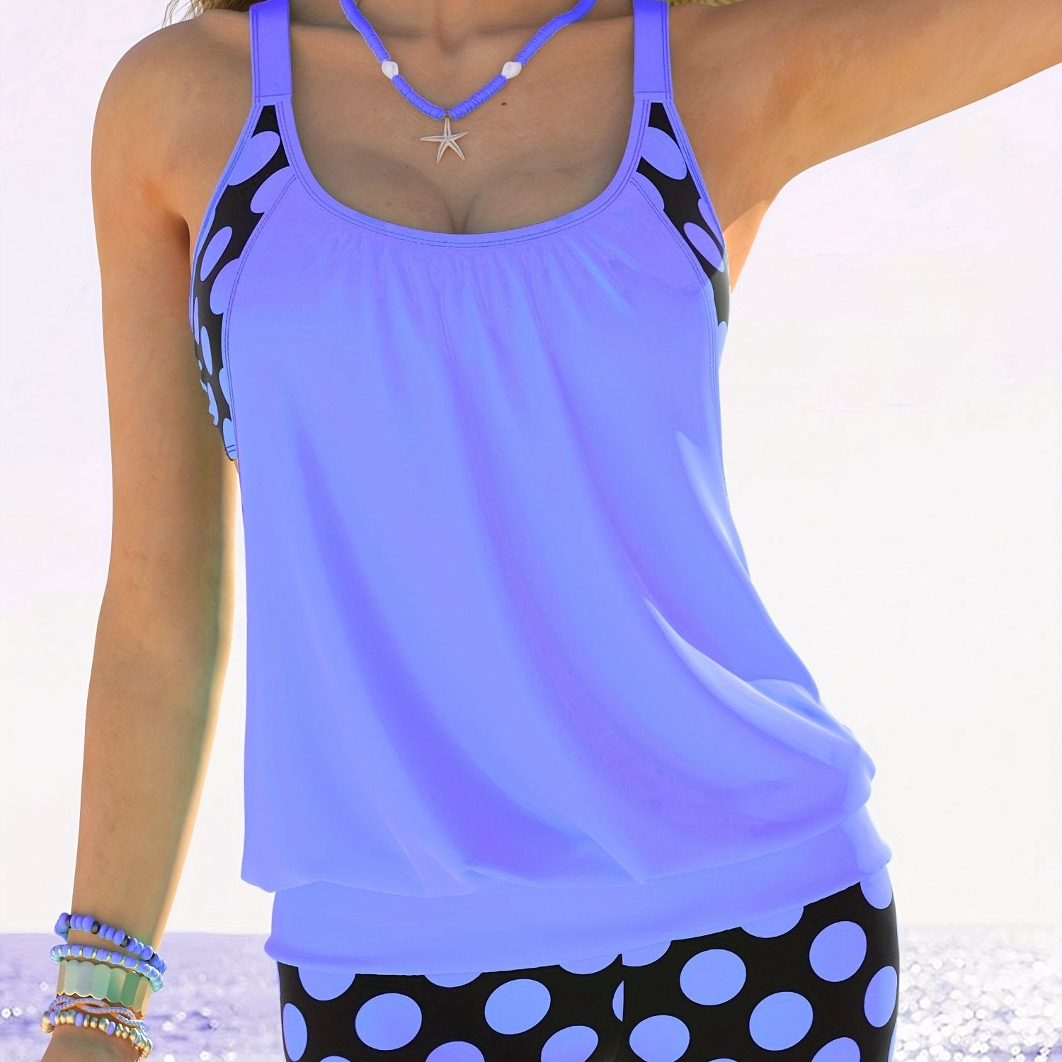 Polka Dot Tankini Set for Women High Stretch Polyester Swimsuit