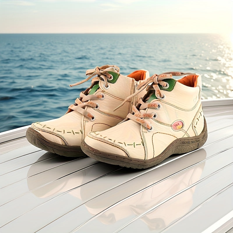 Women's Ankle Boots Leather Casual Flat Heel Zipper Comfort