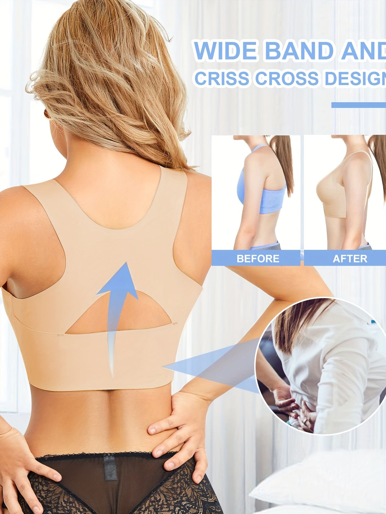 Seamless Full Coverage Push-Up Bra with Front Buckle and Criss-Cross Back