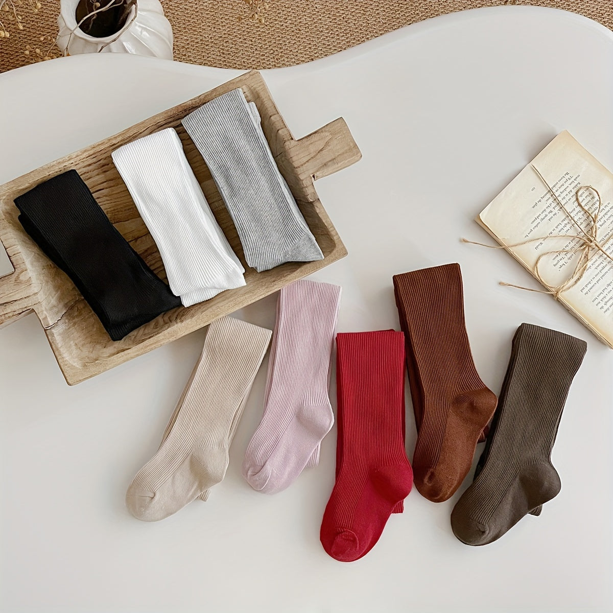 Pack de 8 medias de algodón para niños con diseño a rayas para niñas, de temporada, elásticas y lavables a mano