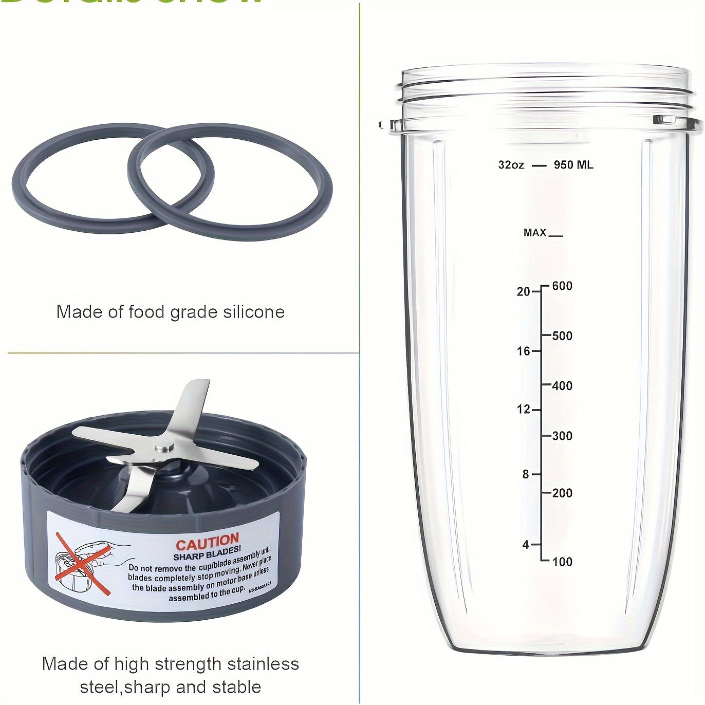 32oz Blender Cup and Blade Set with Gaskets for High-Speed Blenders