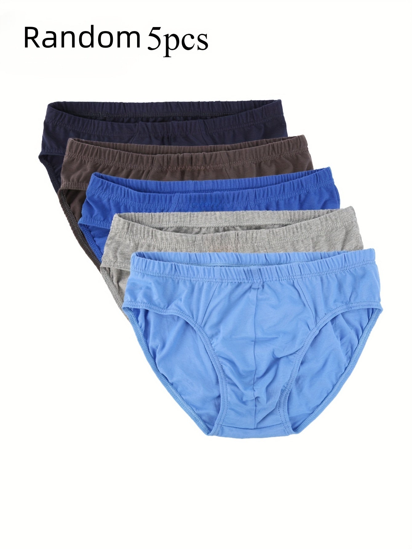 Men's Cotton Briefs 5 Pack Assorted Colors Mid-Waist Breathable Soft Fabric
