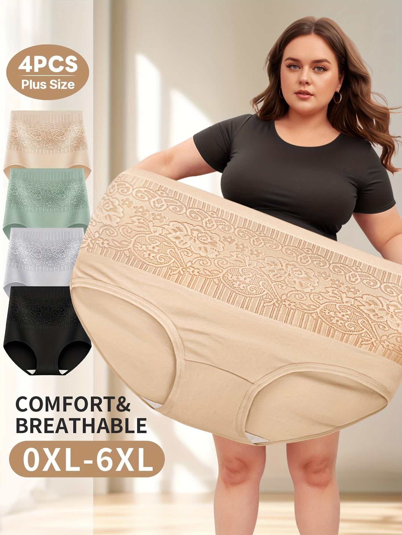 Plus Size High Waist Tummy Control Floral Panties Set 4 Pack