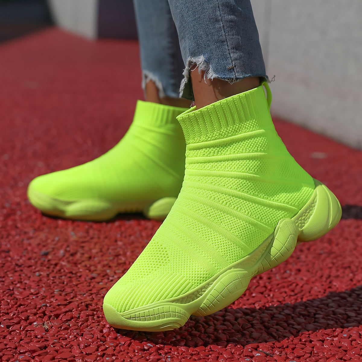 Women's Slip-On Platform Mid-Calf Boots Breathable Fabric All-Season Light Blue