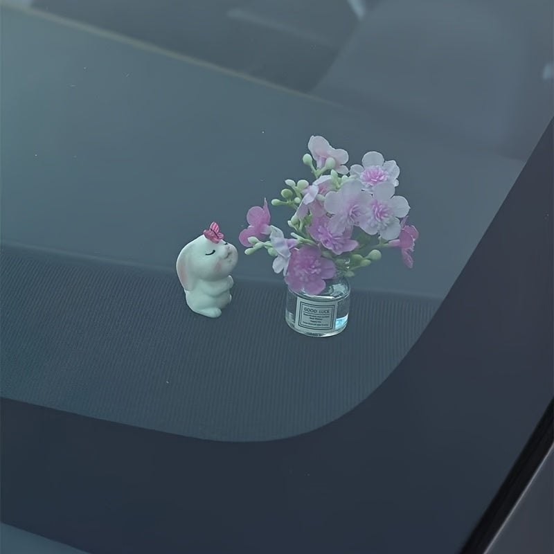 Miniature Resin Vase for Car Dashboard Decor with Healing Figurine
