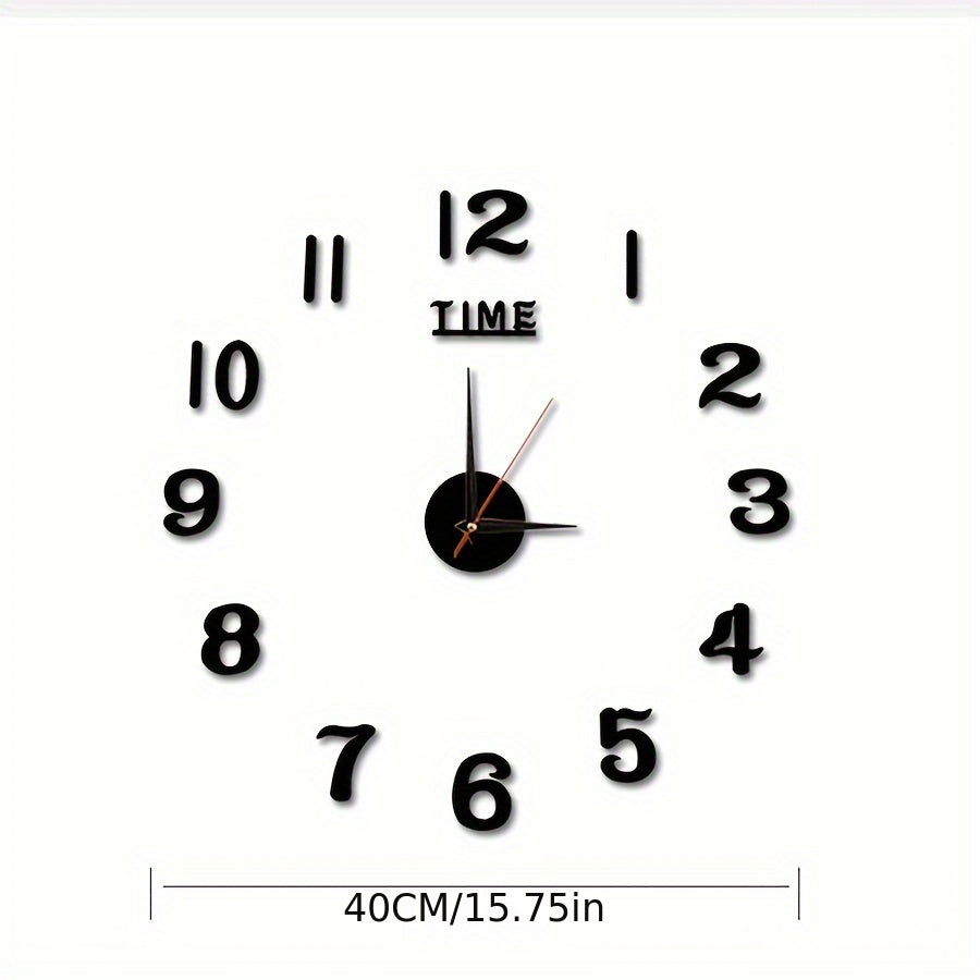 36V Battery Operated Wall Clock Sticker Acrylic Black Modern Silent Home Decor