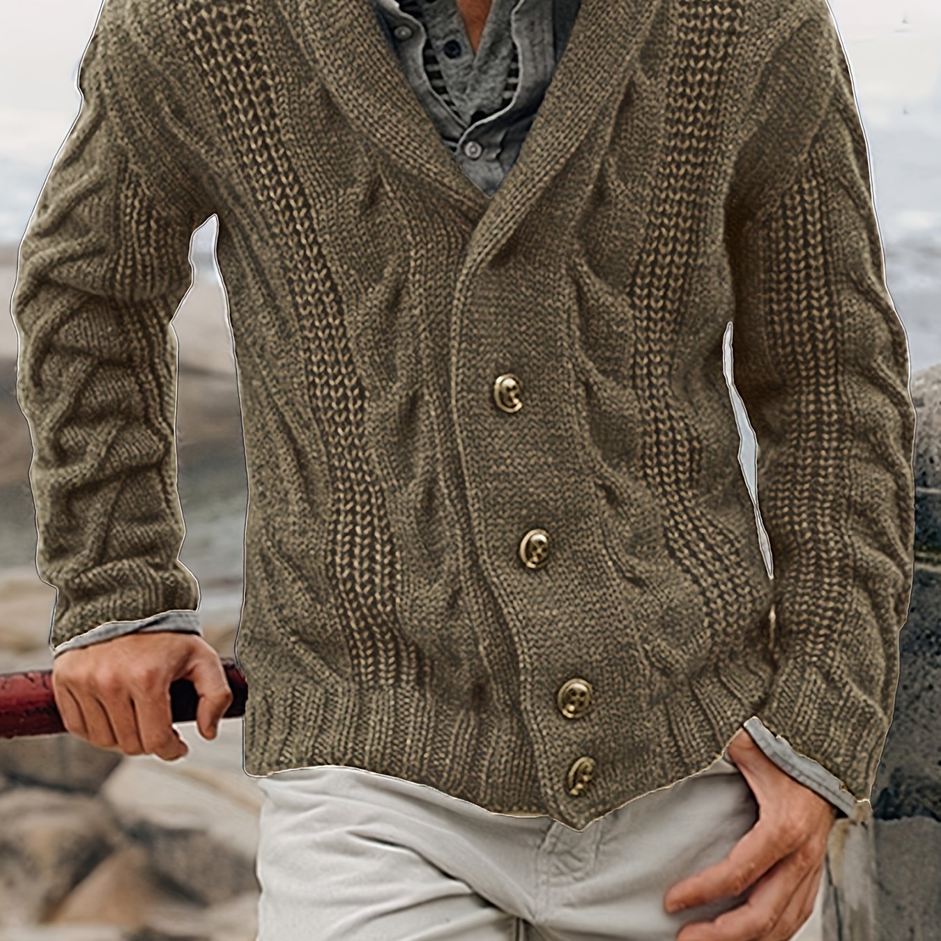 Men's Knit Cardigan Sweater Long Sleeve Solid Color Fall Winter Casual Regular Fit