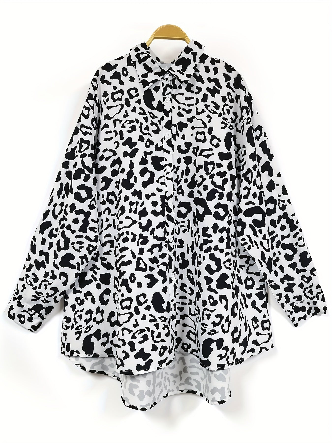 Women Leopard Print V-Neck Blouse Casual Long Sleeve Plus Size