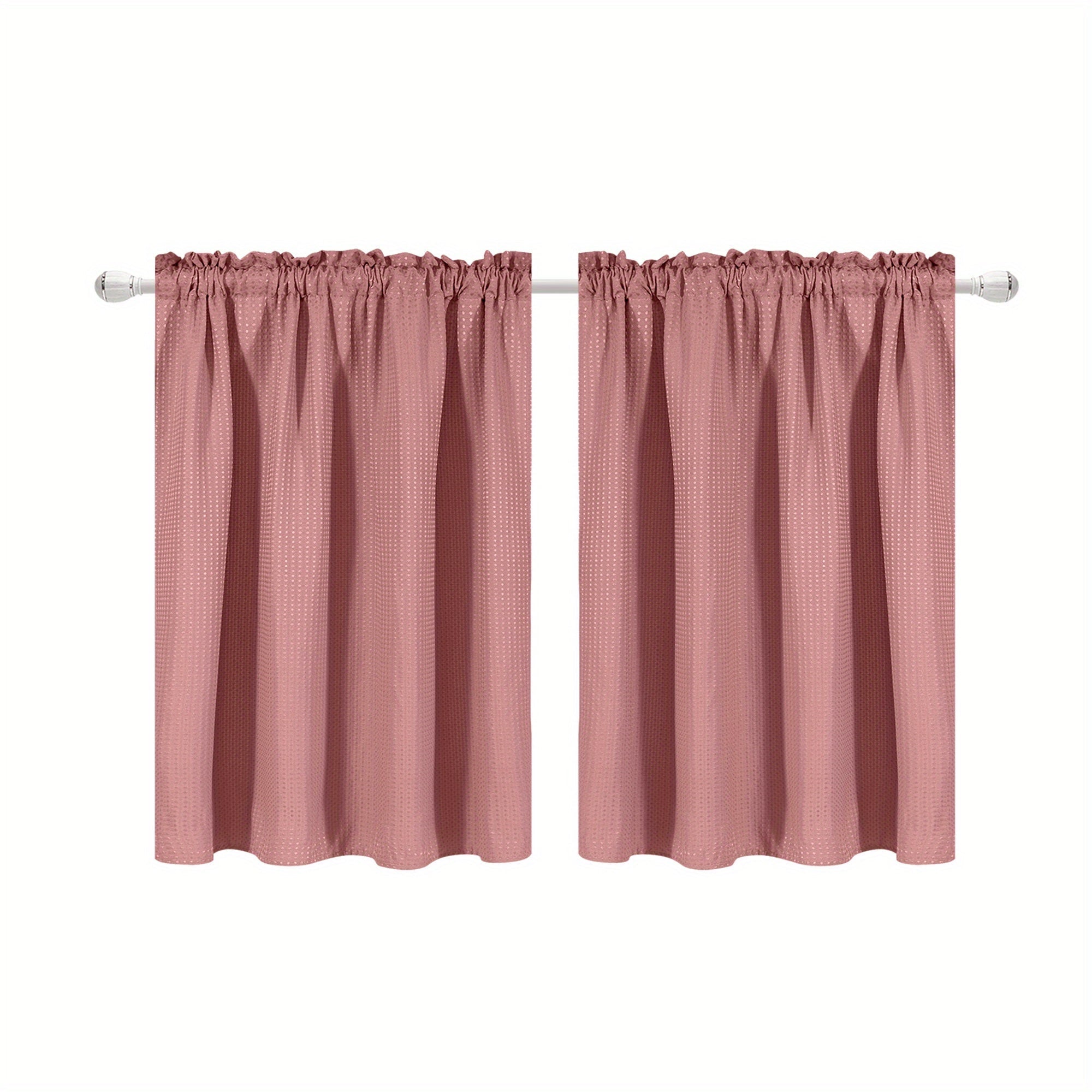 Set of 2 Waterproof Waffle Weave Half Window Curtains for Bathroom Kitchen Coffee Shop