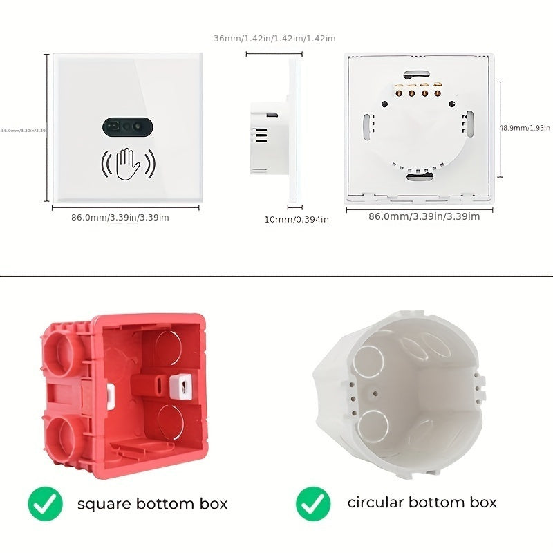 Interruptor de luz de pared con sensor infrarrojo, sin contacto, 220V 110V, compatible con panel de vidrio