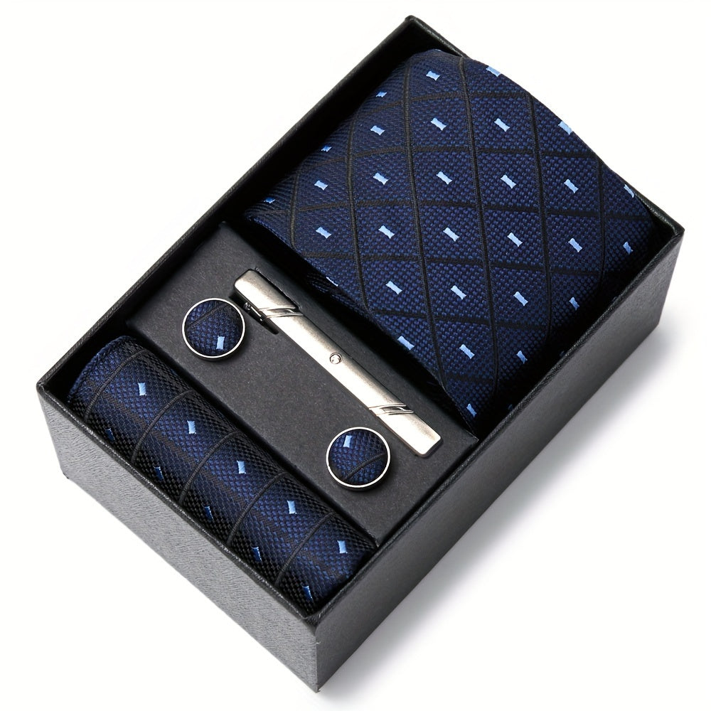 Men's Wedding Accessories Gift Set Tie Cufflinks Pocket Square in Gift Box