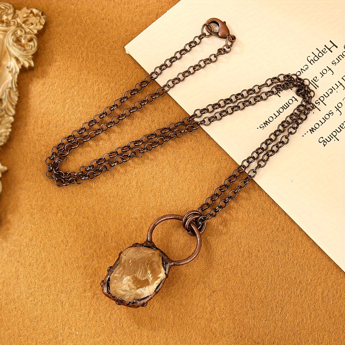 Natural Stone Pendant Necklace for Women Vintage Copper Jewelry Gift