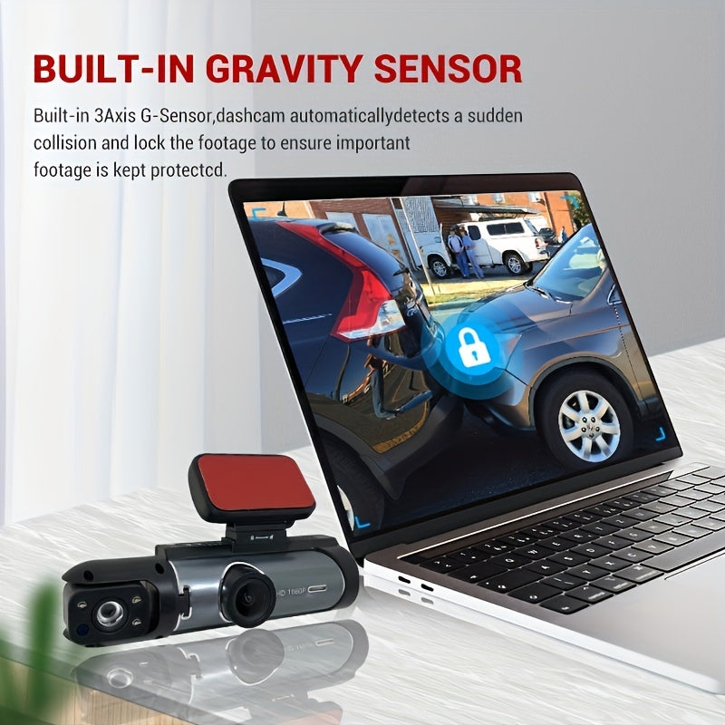 Upgraded Dual-Lens Dash Cam with 64GB Card Night Vision Loop Recording LCD Screen