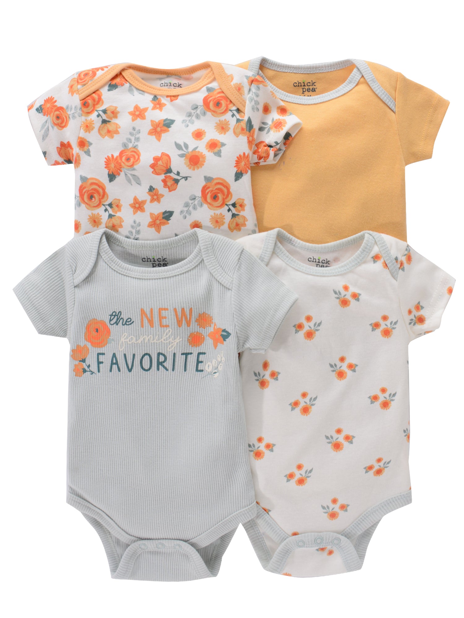 Newborn Baby Short Sleeve One-Piece Suits Set with Alphabet Print and Embroidery 4-Piece Cotton