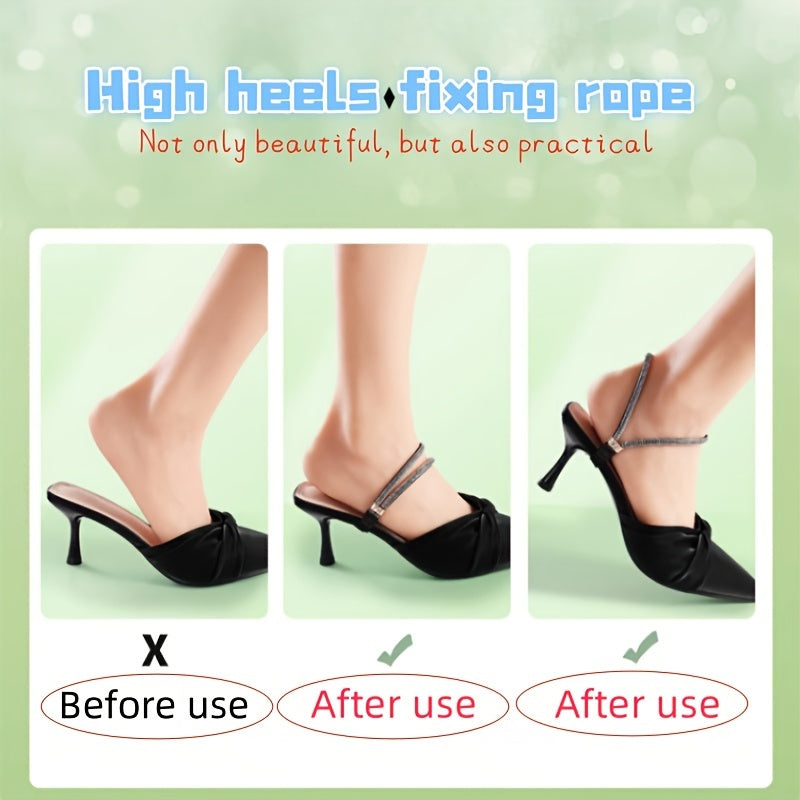 Women Rhinestone Elastic Shoe Straps - No-Tie, Non-Slip, Multi-Color